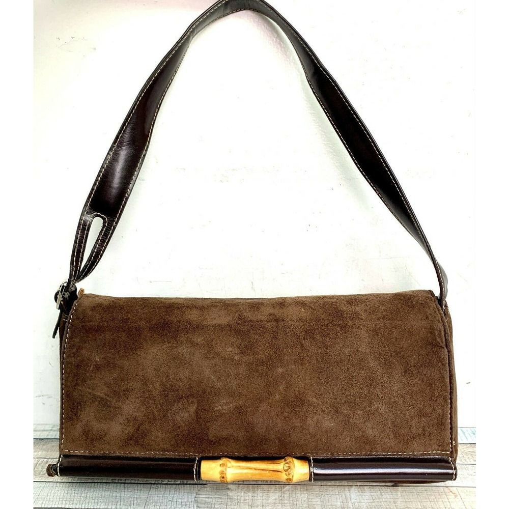 La Laurent BROWN GENUINE SUEDE LEATHER FLAP SATCHEL SHOULDER BAG HANDBAG PURSE - Picture 2 of 11